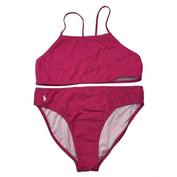 POLO Ralph Lauren Bikini Girls Size 14 Pink 2 Piece Swimsuit White Pony